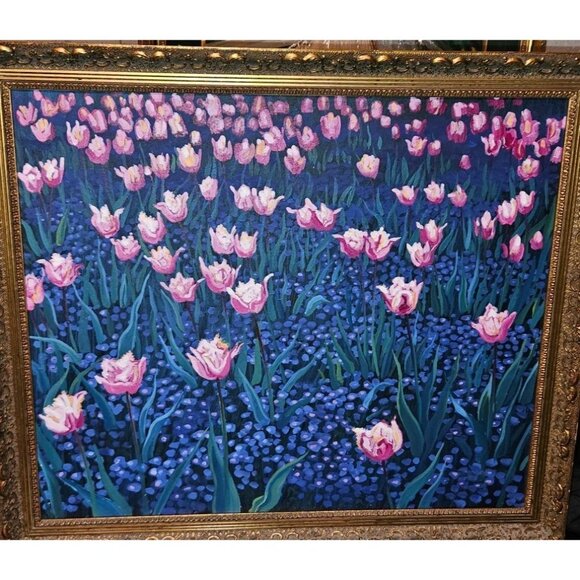 David Harrison Acrylic Floral Painting In Ornate Frame From Nordstrom Collection - Picture 4 of 13
